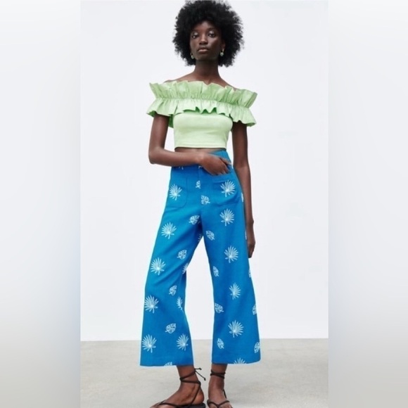 Zara Off the Shoulder light green Crop Top size L 326 - Picture 3 of 8